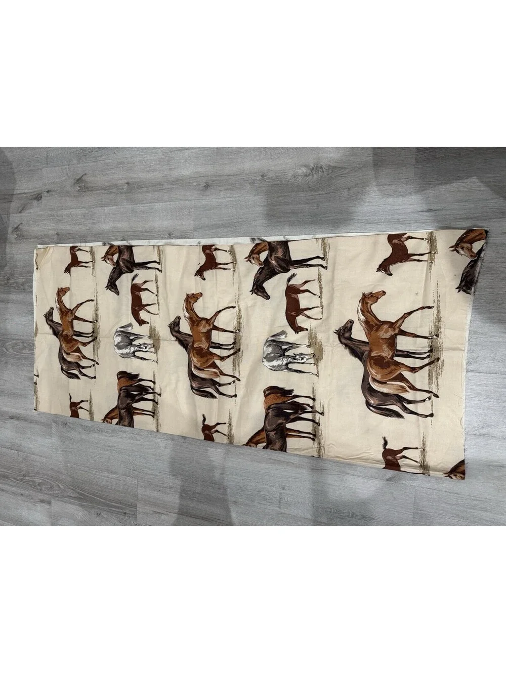 Vintage Horse & Foal Print Fabric – Cream Brown Equestrian